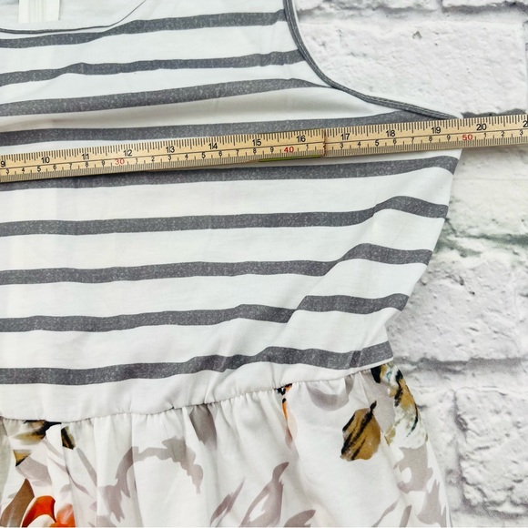 Striped Floral Jumpsuit XL White Multi Color Tank Wide Leg Casual Knit - Picture 6 of 10